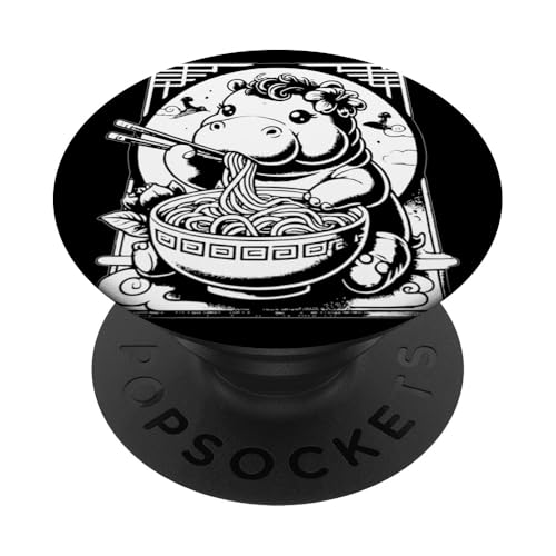 Niedliches Nilpferd isst Ramen-Nudeln im japanischen Stil PopSockets Klebender PopGrip von Everything Is Currency