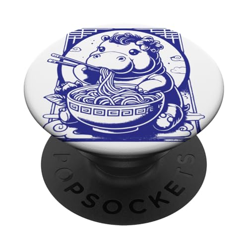 Niedliches Nilpferd isst Ramen-Nudeln im japanischen Stil PopSockets Klebender PopGrip von Everything Is Currency