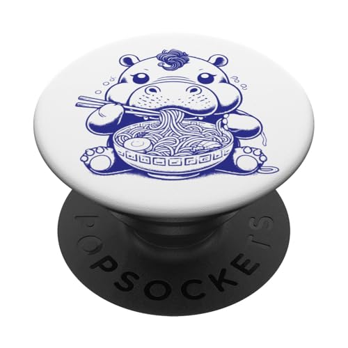 Niedliches Nilpferd isst Ramen-Nudeln japanischer Ukiyo-e-Stil PopSockets Klebender PopGrip von Everything Is Currency