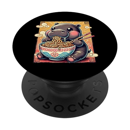 Niedliches Nilpferd isst Ramen-Nudeln japanischer Ukiyo-e-Stil PopSockets Klebender PopGrip von Everything Is Currency