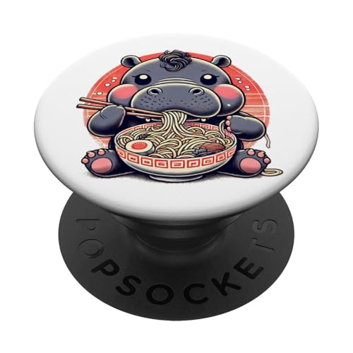 Niedliches Nilpferd isst Ramen-Nudeln japanischer Ukiyo-e-Stil PopSockets Klebender PopGrip von Everything Is Currency