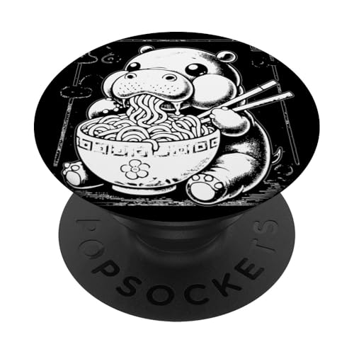 Niedliches Nilpferd isst Ramen-Nudeln japanischer Ukiyo-e-Stil PopSockets Klebender PopGrip von Everything Is Currency