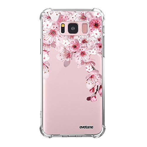 Evetane CD_91270 Hülle Kompatibel mit Samsung Galaxy S8 Silikon Stoßfeste Ecken Solide Voller Schutz Resistent Transparent Kirschblüte Design von Evetane