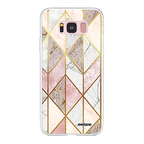 Evetane Hülle Kompatibel mit Samsung Galaxy S8 360 Full Cover Vorne Hinten Resistent Slim Protection Solid Case Transparent Marmor Rosa Diamant Muster von Evetane