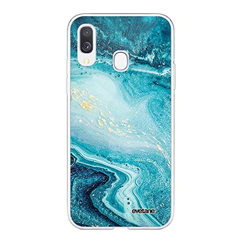 Evetane Schutzhülle für Samsung Galaxy A40 360, vollständige Schutzhülle, Vorder- und Rückseite, robust, transparent, Perlmuttblau, Marmor von Evetane