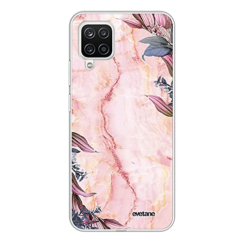 Evetane Schutzhülle kompatibel mit Samsung Galaxy A12 360 Rundum-Schutzhülle, Vorderseite, robust, transparent, Marmor, Blumen, Motiv Blumen von Evetane