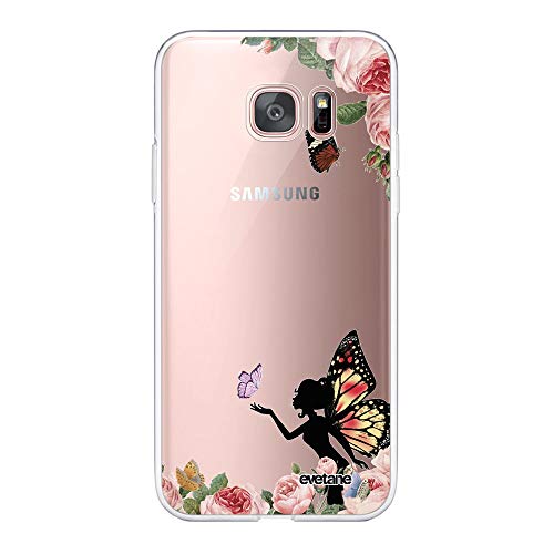 Evetane Schutzhülle kompatibel mit Samsung Galaxy S7 Edge 360 Full Cover Vorder- und Rückseite, robust, dünn, robust, transparent, Fee, Schmetterling, Blumenmuster von Evetane