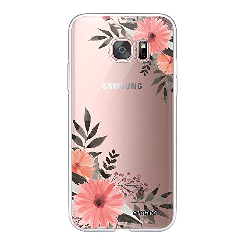 Evetane - Silikon-Schutzhülle für Samsung Galaxy S7 Edge – Rundumschutz 360, dünn und transparent – Schutzhülle vorne & hinten – hohe Widerstandsfähigkeit – Rosa Blumen von Evetane