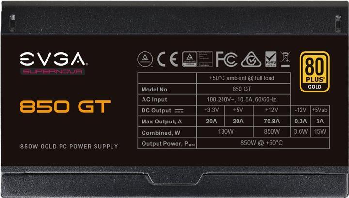 EVGA SuperNOVA 850 GT - Netzteil (intern) - ATX12V / EPS12V - 80 PLUS Gold - Wechselstrom 100-240 V - 850 Watt von Evga