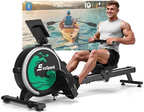 Rudergerät für Zuhause, EvoSpark Rudergerät mit 16 Stufen Widerstand, APP-Verbindung, Upgrade Doppel-Slide-Rails Ultraleise Rudermaschine, LCD-Datenanzeige, Die Erste Wahl für Fitnessgeräte von EvoSpark