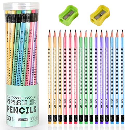 Evoarl 30 Stück HB Bleistifte Set, Dreikant Bleistifte Kinder mit Radiergummi, 5 Farben Bleistift für Prüfungen, Schule, Büro, Zeichnen und Skizzieren (Bleistifte+Bleistiftspitzer) von Evoarl