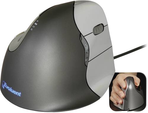 Evoluent Vertical Mouse 4 VM4R Ergonomische Maus USB Optisch Schwarz, Silber 6 Tasten 2800 dpi Ergon Evoluent Vertical Mouse 4 VM4R Ergonomische Maus USB Optisch Schwarz, Silber 6 Tasten 2800 dpi Ergon von Evoluent