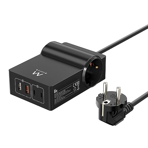 65WGaN USB Ladestation. 4-Port-Schnellladegerät (2 USB-A 2 USB-C) PD3.0 PPS. 2X Schuko 45° Kabel 1,5m Schuko-Stecker 16A. Für MacBook Pro/Air,USB-C-Laptops,iPhone 14/13/12,Samsung Galaxy,Xiaomi von Ewent