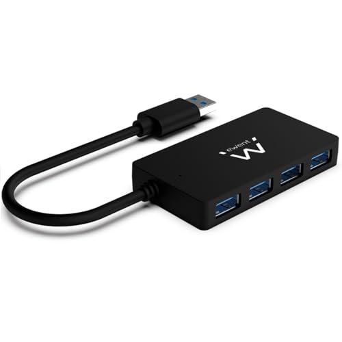 Ewent EW1136 4-Port USB 3.0 Hub für Datenübertragung, schlanker Multi-Port USB Hub mit DC-Anschluss für Externe Stromversorgung, Übertragungsrate 5 Gbps von Ewent