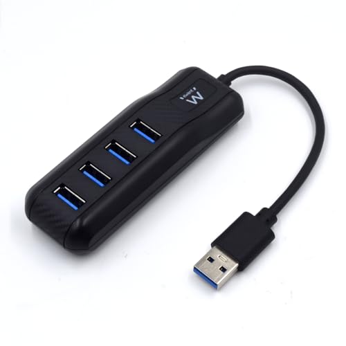 Ewent EW1138 USB 3.2 Gen1 (USB 3.0) 4-Port USB Hub Typ A - Superspeed für 5 Gbit Hochgeschwindigkeitsübertragungen, USB 3.0 Hub, Schwarz von Ewent