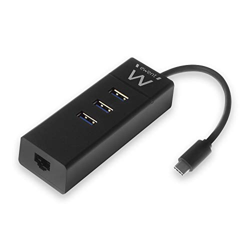 Ewent EW1141 USB C Hub, 3 USB 3.0 Ports und LAN Adapter 1000 Mbps Gigabit Ethernet RJ45, USB 3.0 Hub High Speed Datenübertragung für MacBook, Chromebook von Ewent