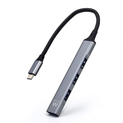 Ewent EW1145 USB C Hub, 4 Port Ultra Slim Data Hub with 3 USB A 2.0 Ports, 1 USB A 3.2 Port, Slim Type A Hub for Macbook Pro/Air, Laptop, PS5/PS4 and Mac OS, Windows, Android Aluminum von Ewent