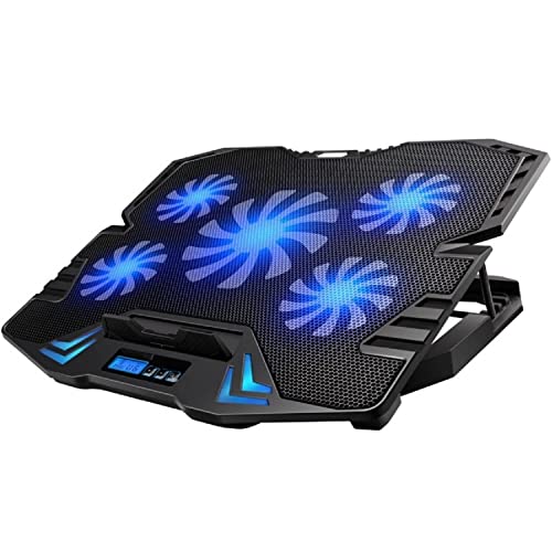 Ewent EW1259 Gaming Laptop Kühler 12-17 Zoll, 5 Ruhige Lüfter mit blau LEDs, 2 USB-Ports, Cooling Pad, Notebook Cooler Ständer Kühlpad Kühlmatte, schwarz von Ewent