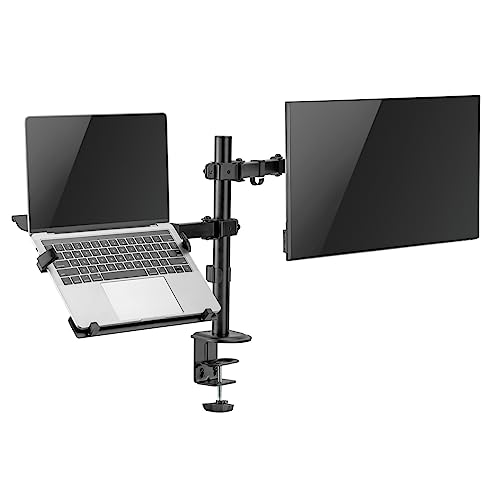 Ewent Monitor Halterung mit Laptop Arm für 13-32 Zoll LCD LED Bildschirm bis zu 15,6“ Notebook, Neigbare, Drehbare, Monitor Laptop Halterung Schreibtisch mit Klammer, VESA 75x75-100x100mm von Ewent