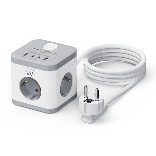 Ewent Steckdosenwürfel Mehrfachsteckdose mit USB, Steckdosen 3680W/16A mit Schalter, 6-in-1 steckdosenleiste mit 2 USB-C und 2 USB, 1.5 Meter Kabel, für Büro, zu Hause, Weiß/Grau Ewent Steckdosenwürfel Mehrfachsteckdose mit USB, Steckdosen 3680W/16A mit Schalter, 6-in-1 steckdosenleiste mit 2 USB-C und 2 USB, 1.5 Meter Kabel, für Büro, zu Hause, Weiß/Grau von Ewent