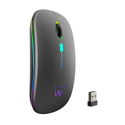 Ewent Wiederaufladbare kabellose Maus mit RGB-Lichtern | Bluetooth 5,2 & 2,4 GHz | einstellbare DPI (800/1200/1600) | leise Tasten | kompatibel mit Windows, Mac, iOS, Android von Ewent