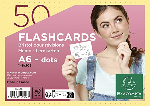 Exacompta 10354E 50er Pack Karteikarten gepunkted DIN A6 ideal für die Schule, zum Lernen von Vokabeln Flashcards Memo Lernkarten Lernkartei 148 x 105 mm gelb von Exacompta