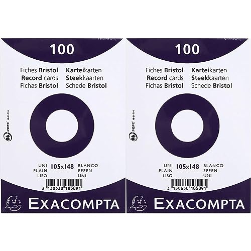 Exacompta 10509E Karteikarten 200er Pack 250g, in Folie eingeschweißt ideal für die Schule DIN A6, 105 x 148 mm, weiß (blanco) von Exacompta