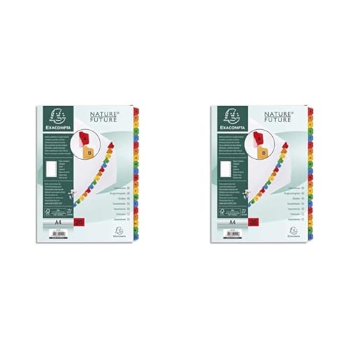 Exacompta 1111E Karton-Register A-Z für DIN A4 aus Karton 20-teilig volle Höhe 21 x 29,7 cm weiß, bunte verstärkte Taben mit Indexseite Trennblätter Trennstreifen Ordner-Register (Packung mit 2) von Exacompta