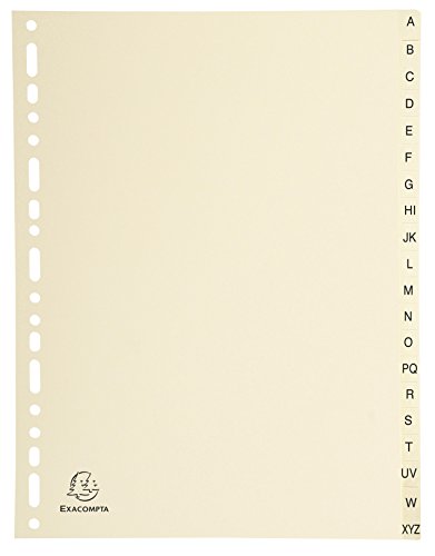 Exacompta 1120E Karton-Register A-Z für DIN A4 aus Karton 20-teilig volle Höhe 21 x 29,7 cm elfenbein mit bedruckten Taben Universallochung Trennblätter Trennstreifen Ordner-Register von Exacompta