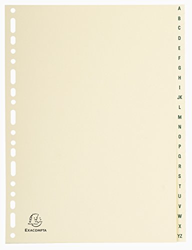 Exacompta 1124E Karton-Register A-Z für DIN A4 aus Karton 24-teilig volle Höhe 21 x 29,7 cm elfenbein mit bedruckten Taben Universallochung Trennblätter Trennstreifen Ordner-Register von Exacompta