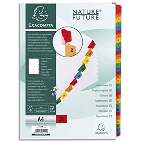 Exacompta 1131E Karton-Register 1-31 für DIN A4 aus Karton 31-teilig volle Höhe 21 x 29,7 cm weiß, bunte verstärkte Taben mit Indexseite Trennblätter Trennstreifen Ordner-Register Exacompta 1131E Karton-Register 1-31 für DIN A4 aus Karton 31-teilig volle Höhe 21 x 29,7 cm weiß, bunte verstärkte Taben mit Indexseite Trennblätter Trennstreifen Ordner-Register von Exacompta