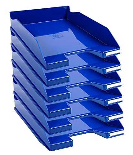 Exacompta 113203D 6er Pack Premium Briefablage Combo Midi DIN A4. Ideale Briefkörbe für Ihre Organisation. Robuste und stapelbare Ablagekörbe königsblau glossy von Exacompta