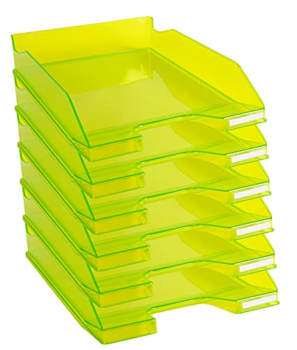 Exacompta 113235D 6er Pack Premium Briefablage Combo Midi DIN A4. Ideale Briefkörbe für Ihre Organisation. Robuste und stapelbare Ablagekörbe lemongrün transparent glossy von Exacompta