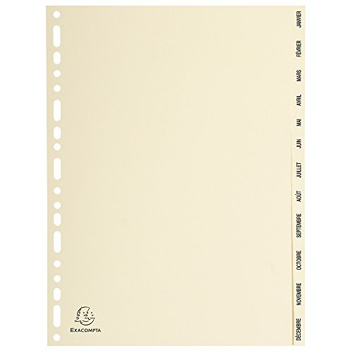 Exacompta 1212E Karton-Register Jan.-Dez. für DIN A4 aus Karton 12-teilig volle Höhe 21 x 29,7 cm elfenbein mit bedruckten Taben Universallochung Trennblätter Trennstreifen Ordner-Register von Exacompta
