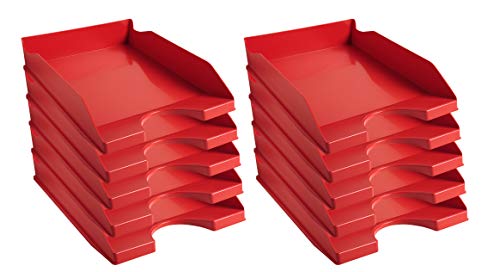 Exacompta 123107D 10er Pack Premium Briefablage Ecotray aus recyceltem Kunststoff DIN A4. Ideale Briefkörbe für Ihre Organisation. Robuste und stapelbare Ablagekörbe Blauer Engel rot von Exacompta
