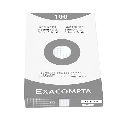 Exacompta 13203E Karteikarten (205q/qm Karton, holzfrei, 125 x 200 mm, kariert, ungelocht) 100er Pack weiß von Exacompta