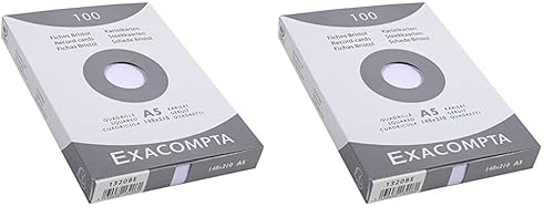 Exacompta 13208E Packung mit 100 Karteikarten, DIN A5, kariert, ideal für Notizen, Weiß, 1 Pack (Packung mit 2) von Exacompta