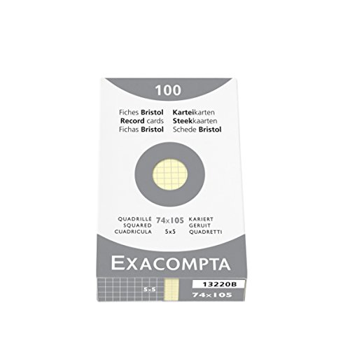 Exacompta 13220B Packung (mit 100 Karteikarten, DIN A7, 74 x 105 mm, kariert, ideal für die Schule) 1er Pack gelb von Exacompta