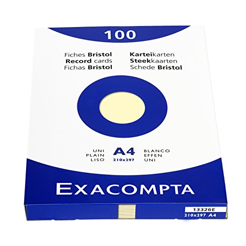 Exacompta 13326E Packung mit 100 Karteikarten, DIN A4, blanco, ideal für Notizen, Gelb, 1 Pack von Exacompta