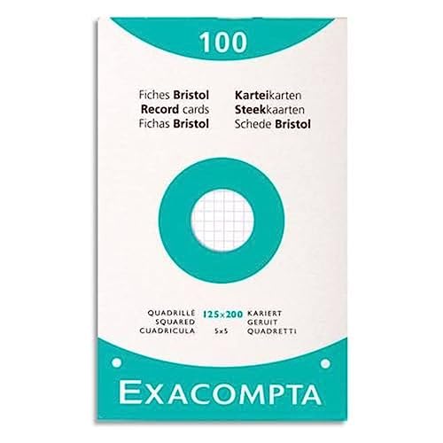 Exacompta 13603E Karteikarten, 125 x 200 mm, 5 x 5 mm kariert, gelocht, Weiß, 100 Stück von Exacompta
