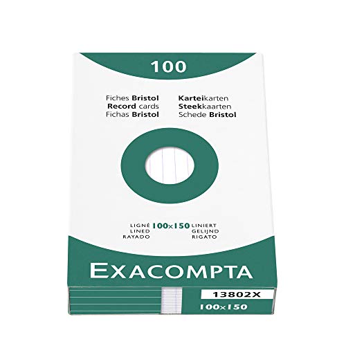 Exacompta 13802X Karteikarten (205q/qm Karton, holzfrei, DIN A6, liniert, ungelocht) 100er Pack weiß von Exacompta