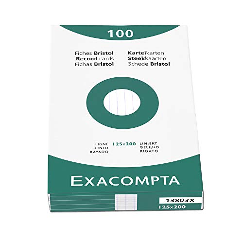 Exacompta 13803X Karteikarten (205q/qm Karton, holzfrei, 125 x 200 mm, liniert, ungelocht) 100er Pack weiß von Exacompta