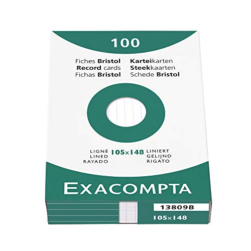 Exacompta 13809B Packung (mit 100 Karteikarten, DIN A6, 105 x 148 mm, liniert, ideal für die Schule) 1er Pack weiß von Exacompta
