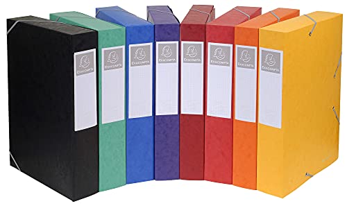 Exacompta 14000H 10er Pack Premium Sammelboxen mit Gummizug 40 mm breit aus extra starkem Colorspan-Karton mit Rückenschild für DIN A4 Archivbox Heftbox Dokumentenbox Zeichenbox farbig sortiert von Exacompta