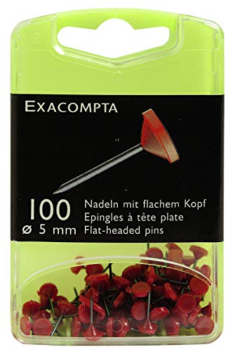 Exacompta 14504E Box mit 100 Flachkopfnadeln, Ø5mm, Spitzenläge 8 mm, robust und praktisch, rot, 1 Box von Exacompta