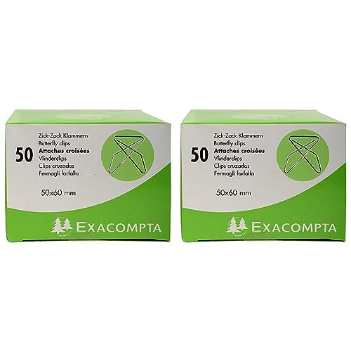 Exacompta 14766E 100er Pack ZickZack Büroklammern 50x60mm Eckklammern aus Aluminium in praktischer Aufbewahrungsbox von Exacompta