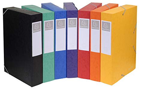 Exacompta 16000H 10er Pack Premium Sammelboxen mit Gummizug 60 mm aus extra starkem Colorspan-Karton mit Rückenschild für DIN A4 Archivbox Heftbox Dokumentenbox Zeichenbox Sammelmappe farbig sortiert von Exacompta