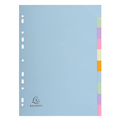 Exacompta 1610E Pastell-Register Forever 10er Pack für DIN A4 aus Recyclingkarton 10-teilig volle Höhe 22 x 29,7 cm vollfarbig 2 x 5 Farben Blauer Engel Pastellcolor Aquarel Trennblätter Trennstreifen von Exacompta