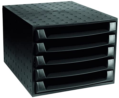 Exacompta 221014D Premium Ablagebox mit 5 offenen Schubladen für DIN A4+ Dokumente. Belastbare Schubladenbox mit hoher Kapazität für mehr Platz auf dem Schreibtisch The Box Blauer Engel schwarz von Exacompta