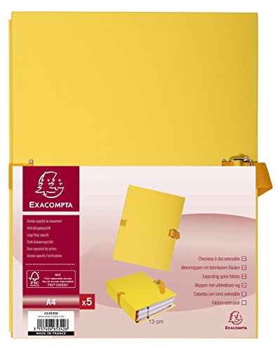 Exacompta 223035E 5er Pack Aktenmappen mit dehnbarem Rücken 120mm gelb 320x240mm von Exacompta